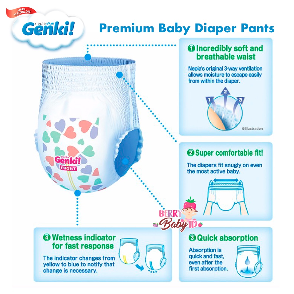 Nepia Genki Premium Diaper Pants Jumbo Popok Celana Bayi Diaper XL38 Berry Mart