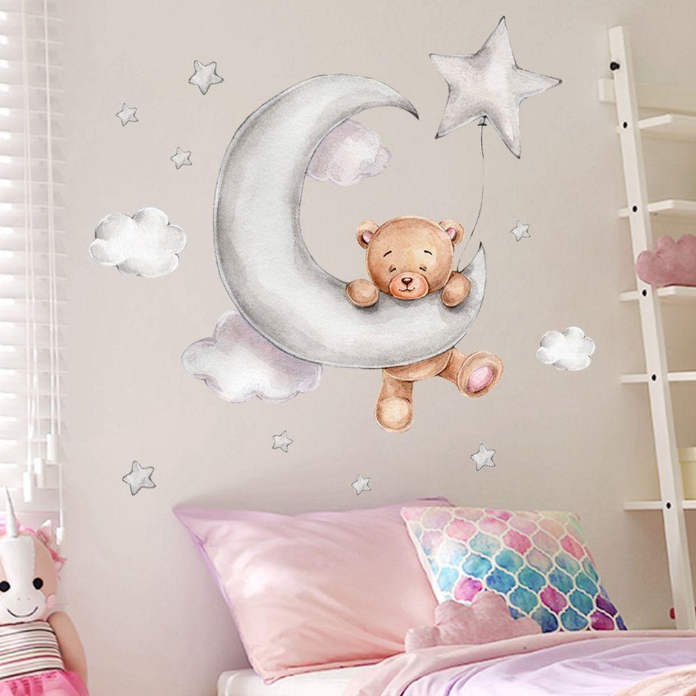 [Elegan] Beruang Stiker Dinding Bintang Yang Dapat Dilepas Kartun Dekorasi Kamar Tidur Aksesoris Rumah Latar Belakang Ruang Tamu Decals Untuk Kamar Anak Bayi Nursery Sticker