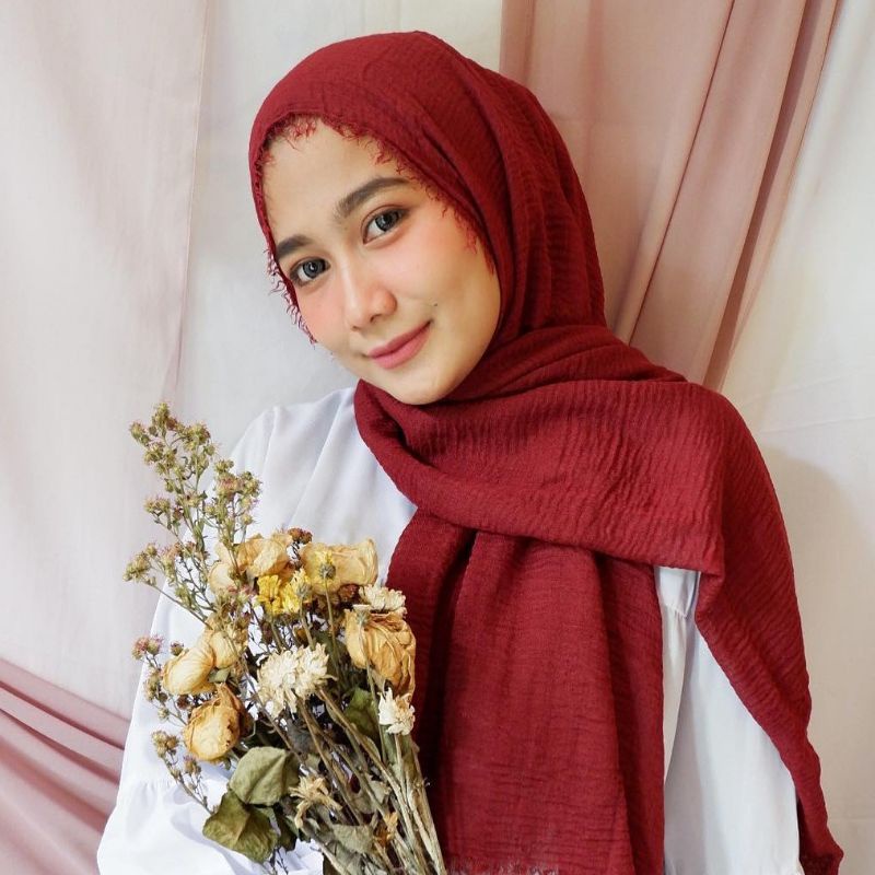 fanissahijab || PASMINA CRINKLE PREMIUM / VISCOSE CRINKLE SHAWL-CRINKLE MAROON