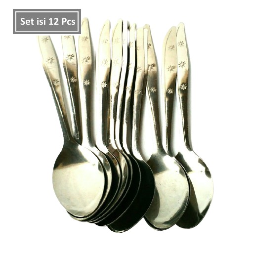 Set 12 pcs Sendok Makan Stainless 18 cm Sendok Motif Bintang - sendok makan tebal motif bintang stai