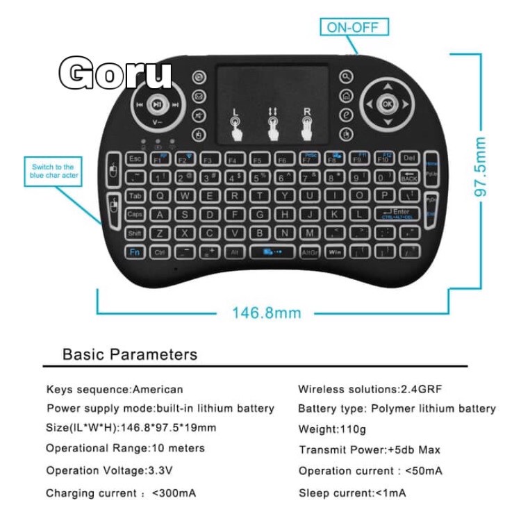 Keyboard Wireless mini i8 RGB Backlit Colorful Touchpad/ Wireless keyboard mini/mini keyboard wireless/RGB Backlit i8