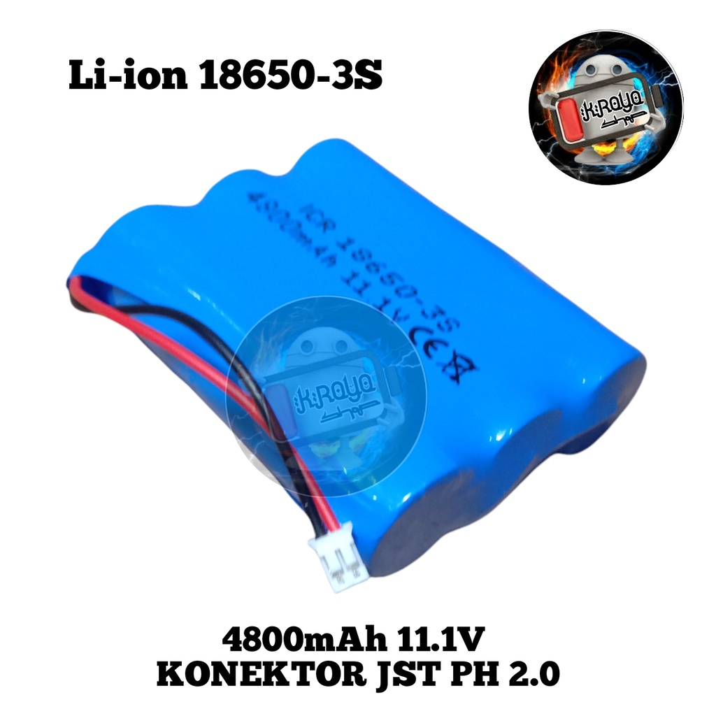 3X Baterai Li-ion 18650-3S 4800mAh 11,1V Baterai Speaker Bluethooth / Baterai RC Konektor JST PH2.0 2 pin