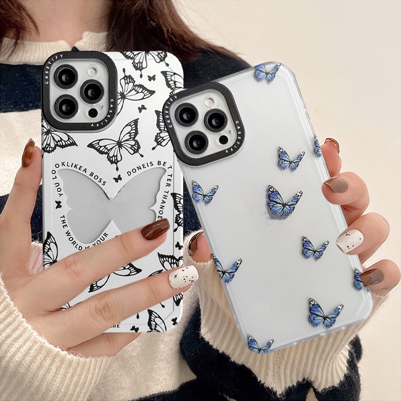 Soft Case Transparan Desain Tify Butterfly Untuk iPhone 6 6s 7 8 Plus 11 12 13 Pro MAX XR X XS MAX