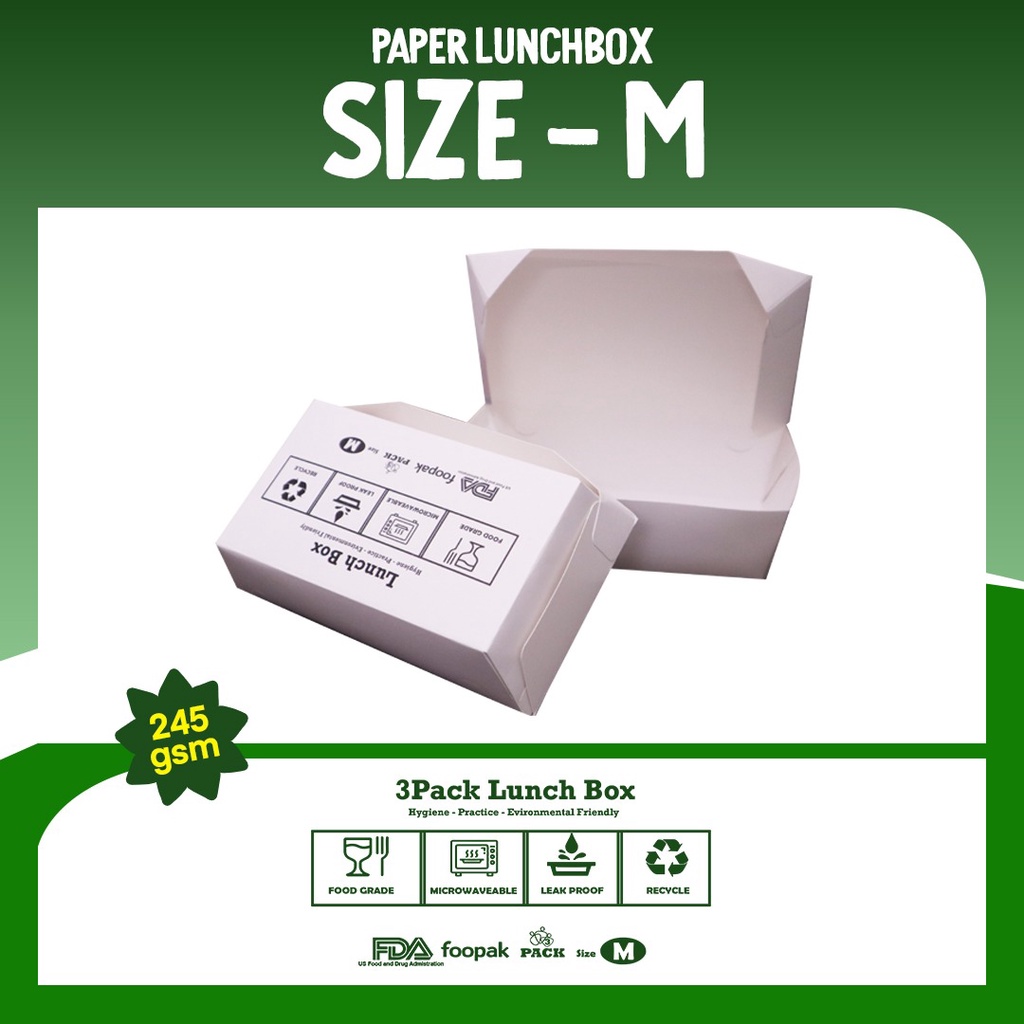 Paper Lunch Box Size M - Bawah Polos Tidak Ada Cetakan / Kotak Makanan Kertas Ukuran M 245 GSM