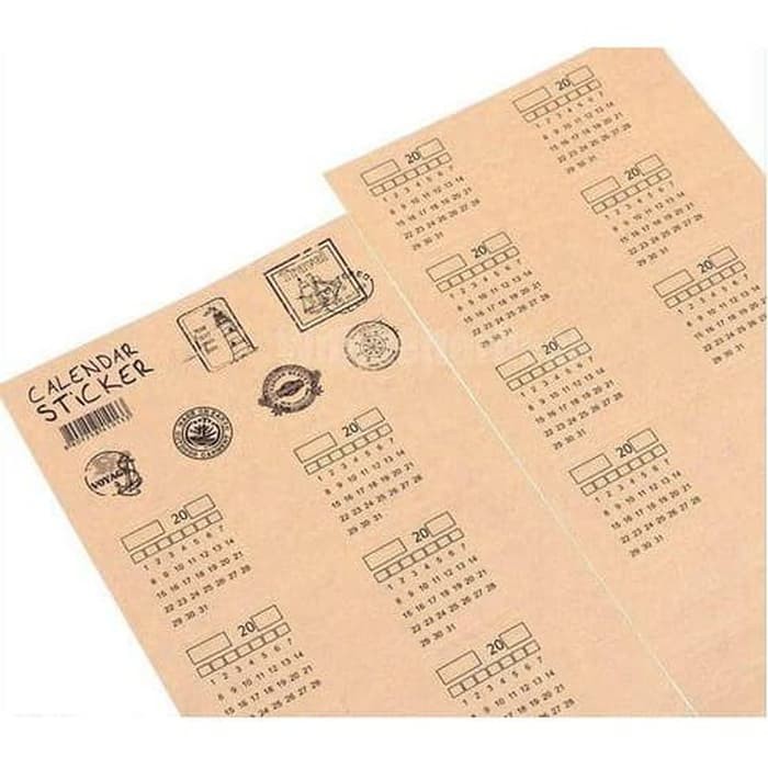 Kraft Paper Calendar Sticker - Stiker Kalender (2 sheets)