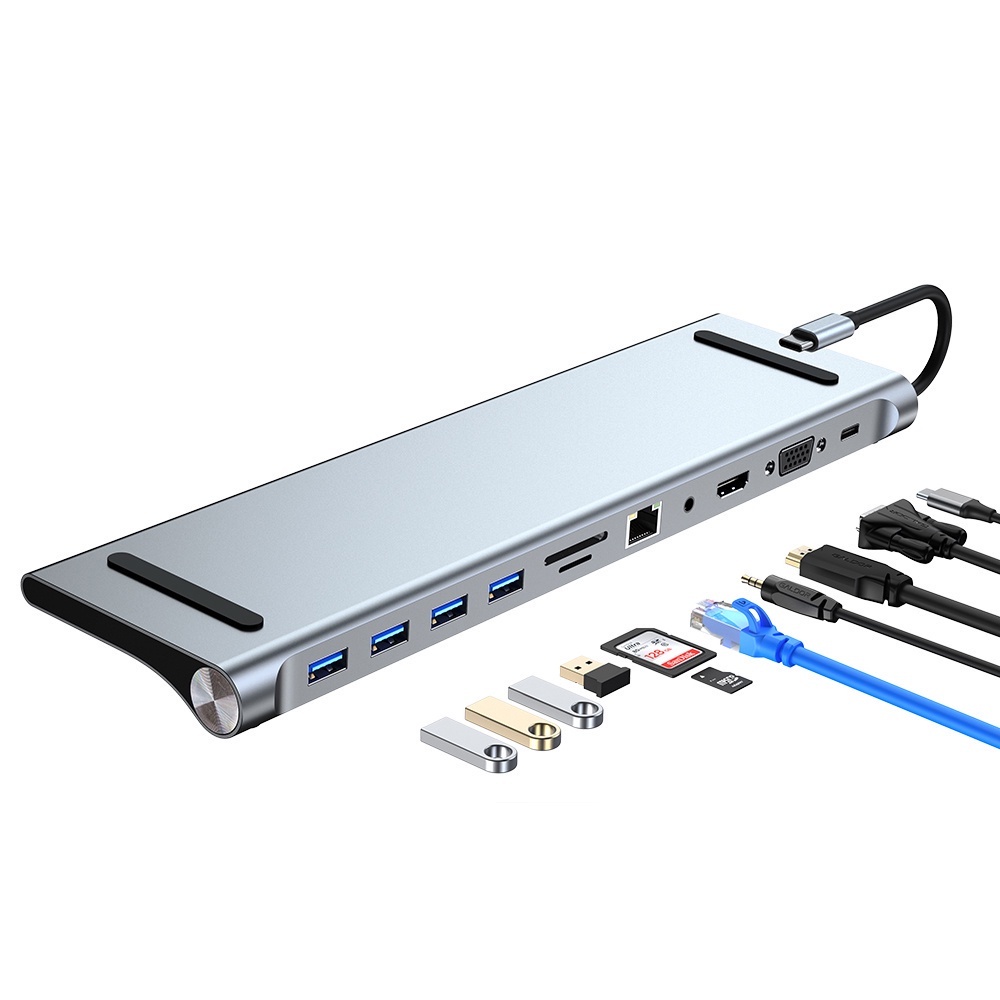 TYPE C  TO MULTIMEDIA LAN 11 IN 1 VENTION  USB SD TF PD VGA HUB