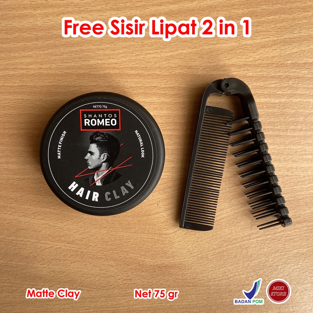 Shantos Romeo Hair Clay Pomade 75gr BPOM Free Sisir