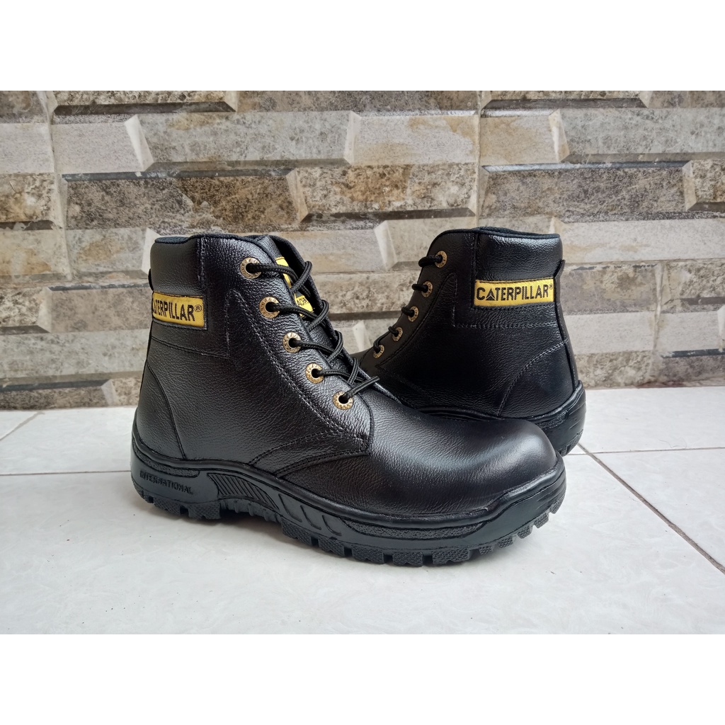 Sepatu Safety Proyek Ujung Besi - Septy Shoes Boot - Septi Kerja Lapangan Kulit Sintetis Tali Caterpillar