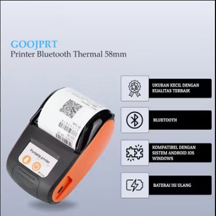 Printer Bluetooth Mini Thermal GOOJPRT JP PT210 POS 58mm