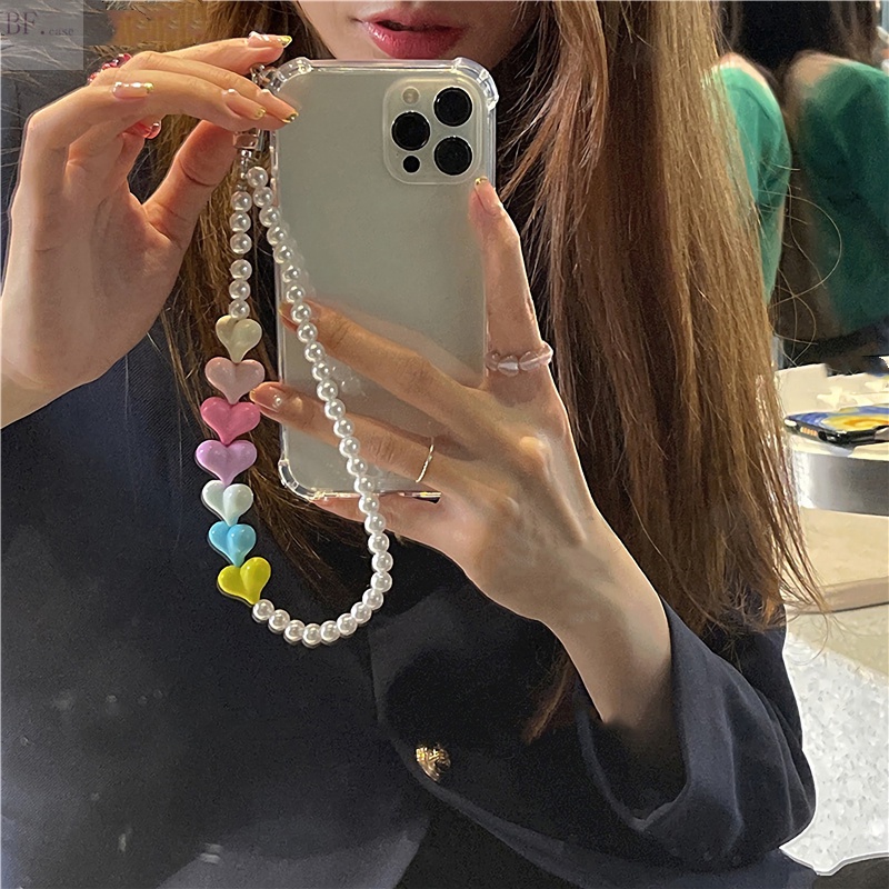 Casing Soft Case TPU Transparan + Strap Mutiara Untuk Samsung S20FE / S20 / S10 / S8 / S9 + / Note8 / Note9 / Note10 / S21 / S22 Ultra