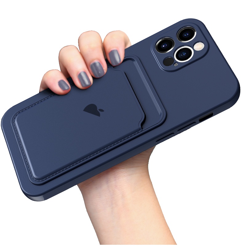 Case with Card Slot untuk iPhone X XR Xs Max 7Plus 8 Plus Soft Silicone Rubber Credit Card Case