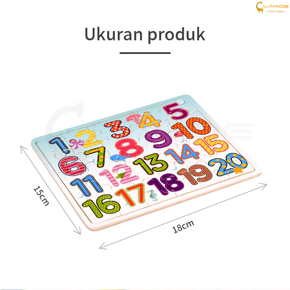 Lakoe Mainan Edukasi Anak Puzzle kayu gambar huruf dan nomor