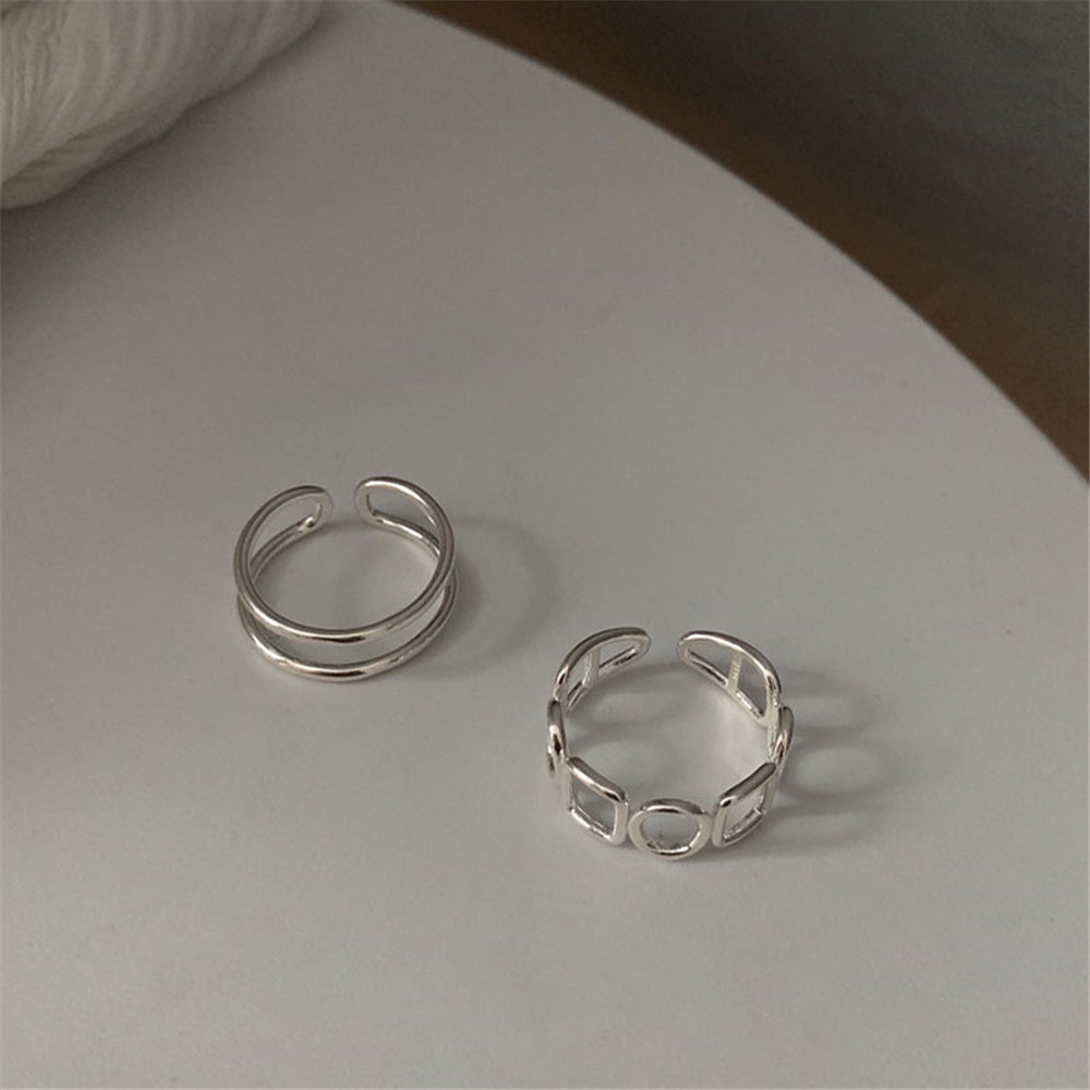 2pcs / set Cincin Jari Telunjuk Model Terbuka Desain Geometri hollow Untuk Wanita