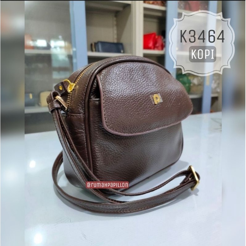 Tas Selempang Wanita Kulit Asli Merk Papillon Original / 3464 Kopi / Papillon Terbaru