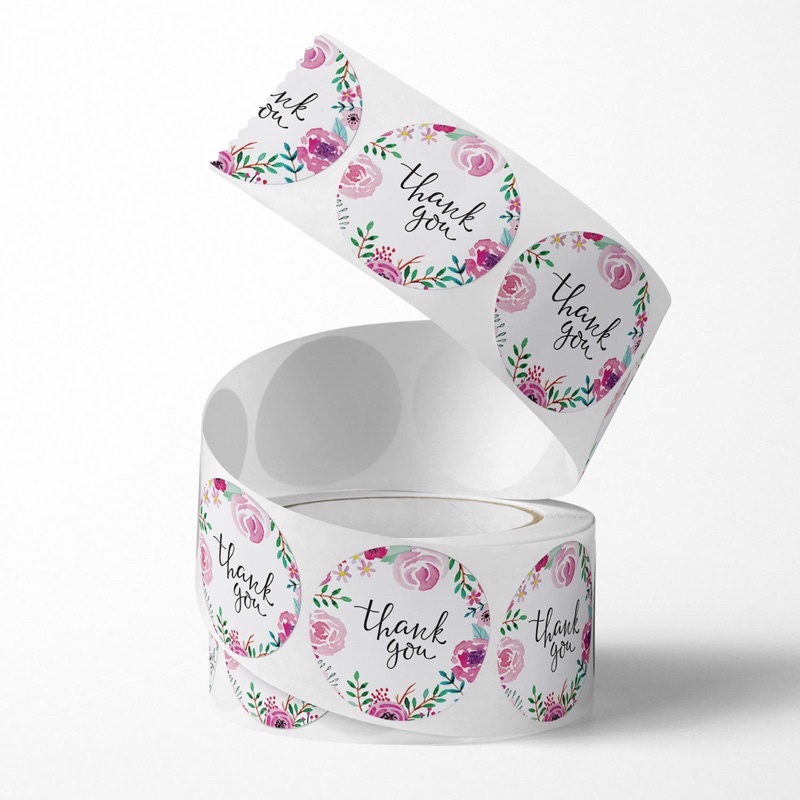 [500Pcs/Roll] Sticker Roll Floral Thank You / Stiker Gulung ThankYou Packaging Online Shop