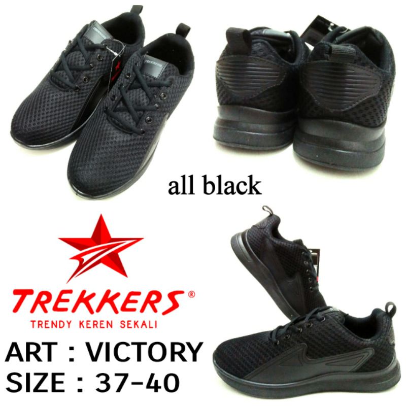 SEPATU ANAK SEKOLAH TALI UNISEX TREKKERS VICTORY TK SIZE 37-40 WARNA FULL HITAM TERMURAH