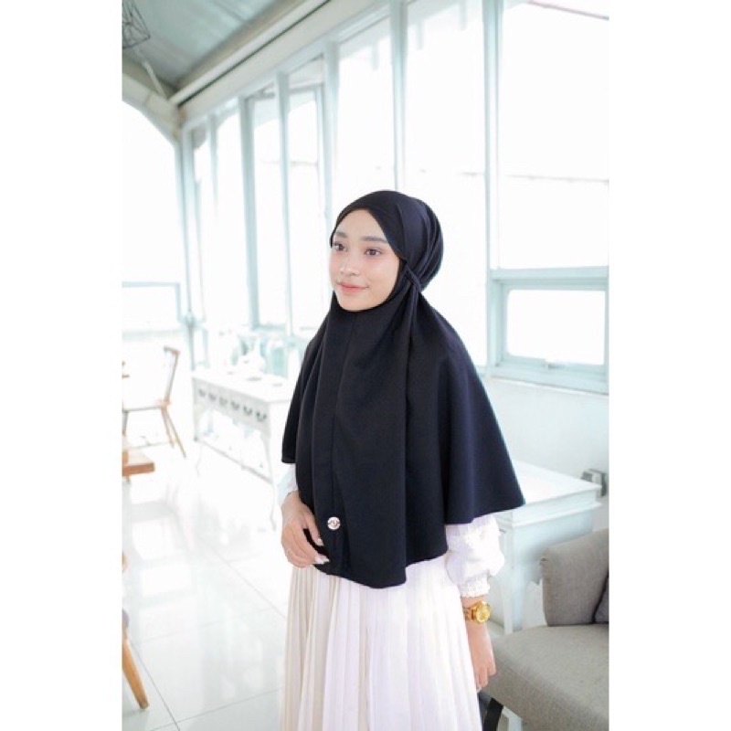 Sovva Label - Bergo Maryam Hijab Instan Tali Bahan Premium Lady Zara-Zara Black
