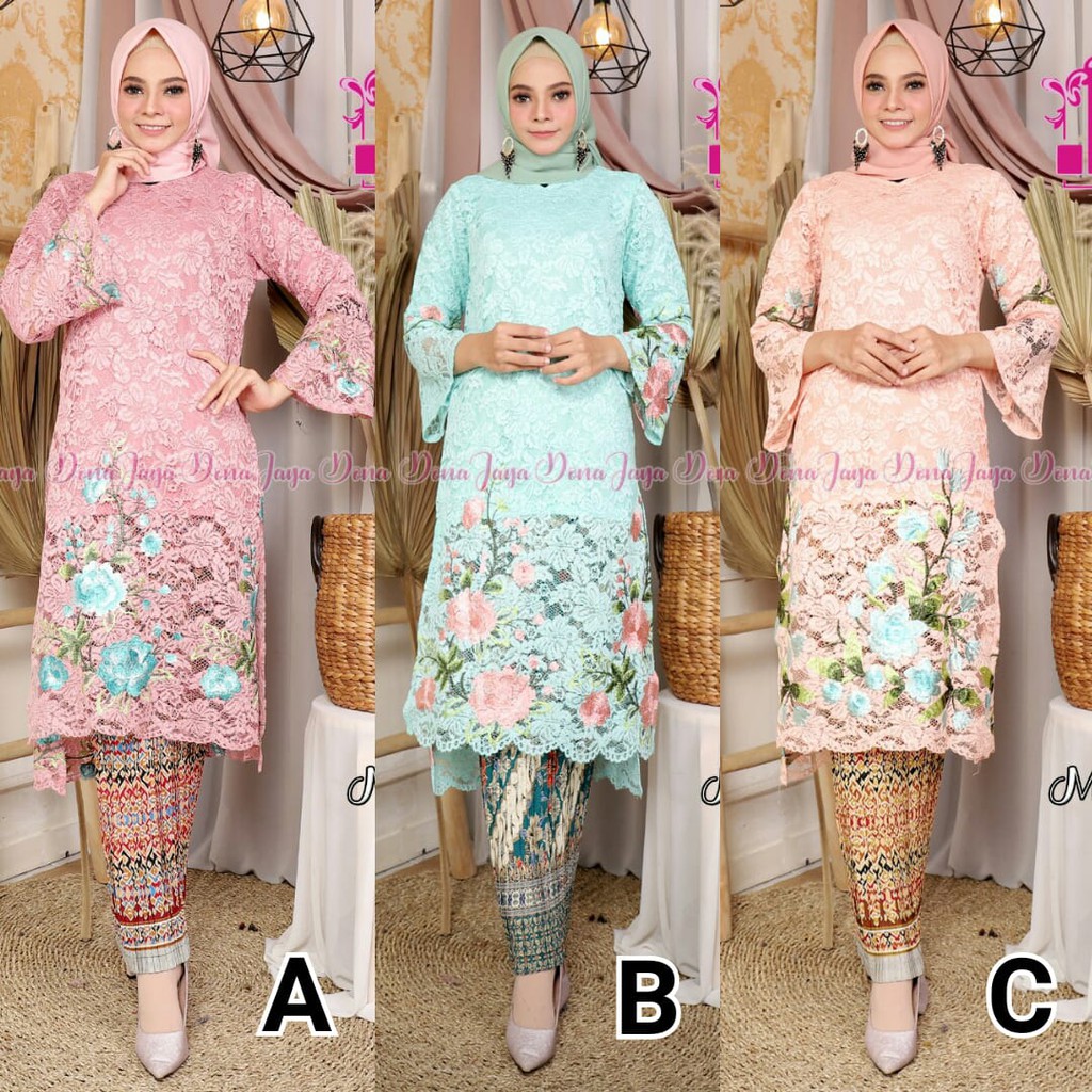 Kebaya Brukat Modern Manohara Setelan Rok Plisket Aneka Warna