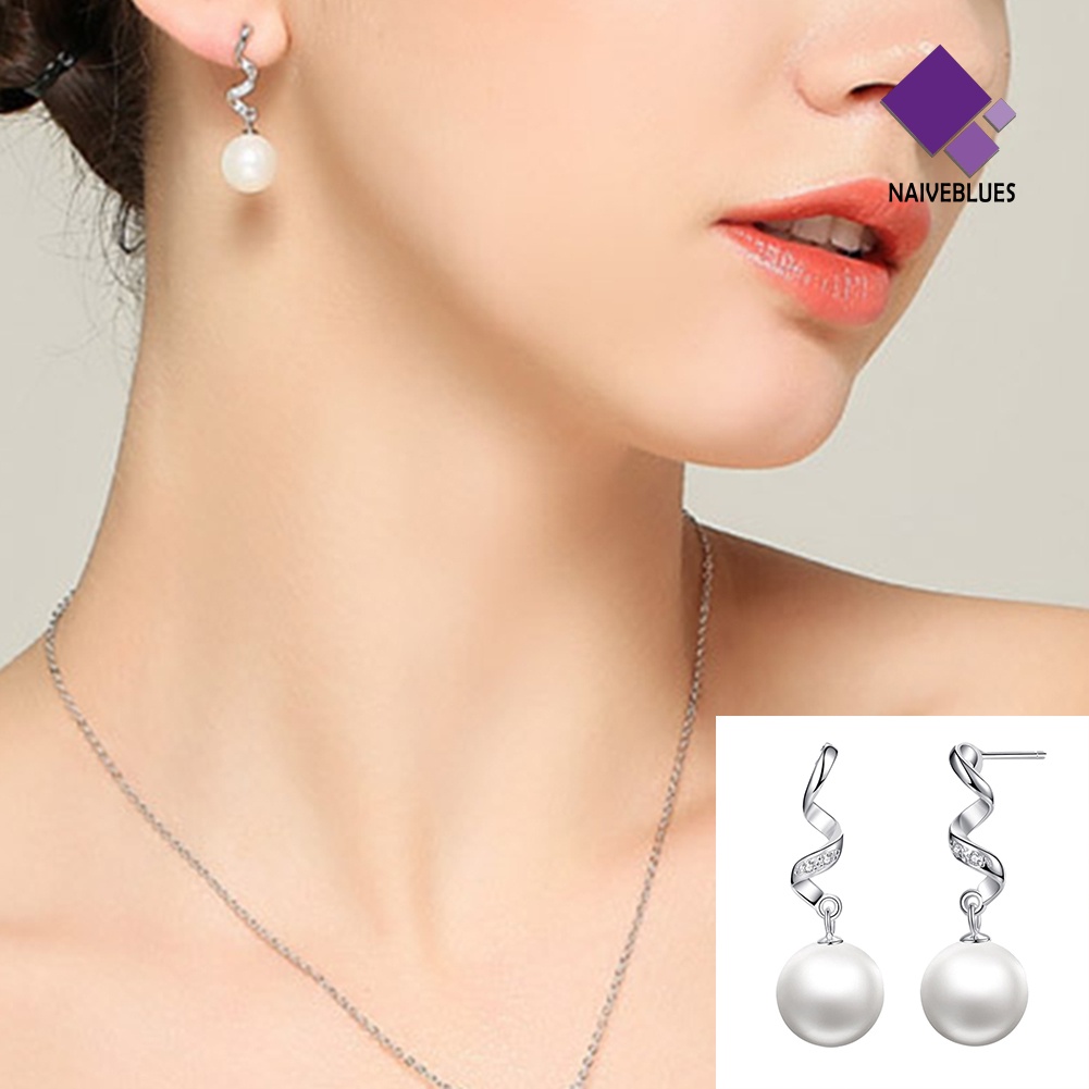 Anting Panjang Gelombang Aksen Mutiara Berlian Imitasi Untuk Wanita