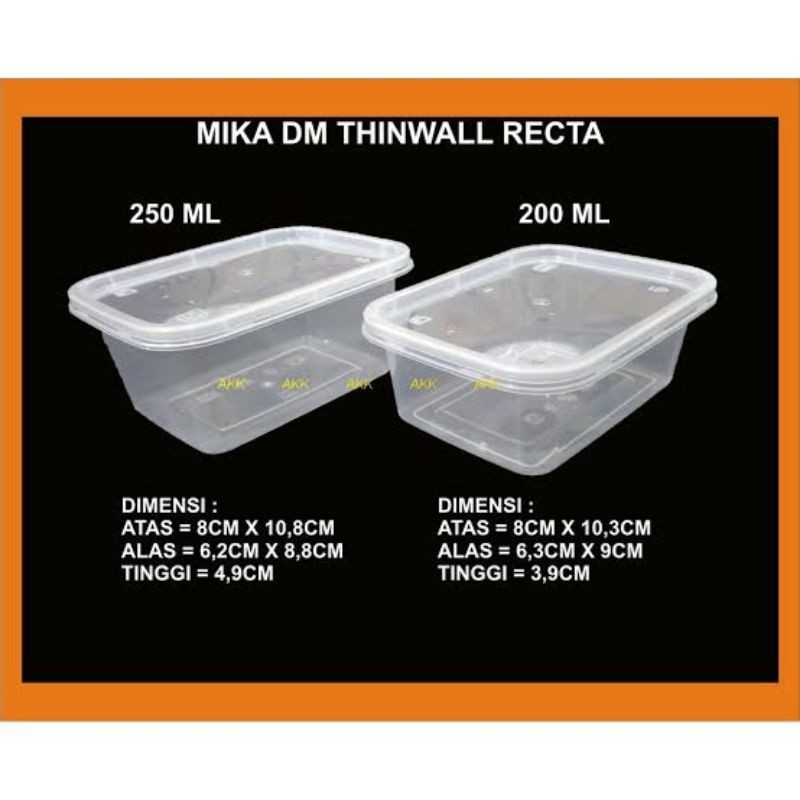 Thinwall Rectangle 200ml - 250ml - 300ml Food Container Kotak Slime Dessert Box Plastik