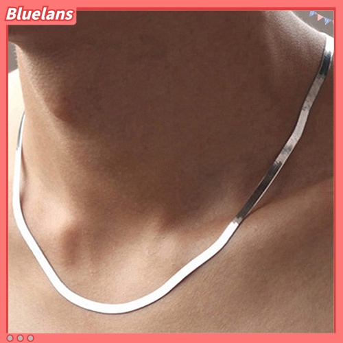 Bluelans Women Men Simple Silver Plated Flat Gift Snake Chain Herringbone Choker Necklace