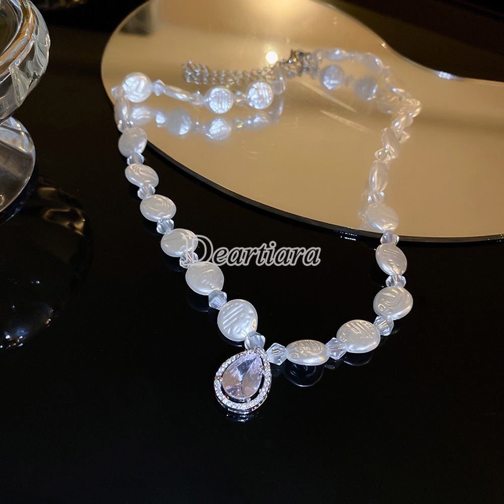 Kalung Rantai Dengan Liontin Kristal Zircon + Mutiara Asimetris Untuk Wanita
