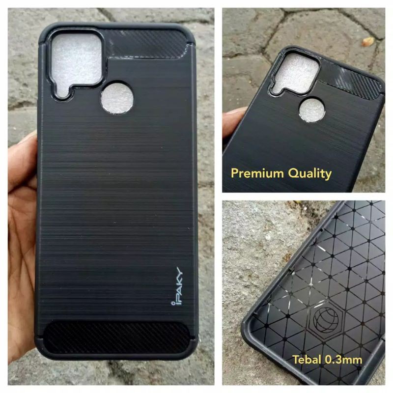 Softcase Case Slim Carbon Fiber Hitam Realme C15 - Casing Karbon Tpu Realmi C15 Back Cover Premium