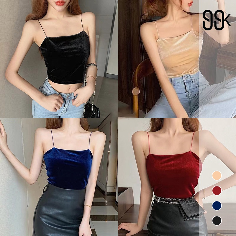 Korean Velvet Tank Top Atasan Wanita Tanpa Lengan 1009 (Size XS-XL)