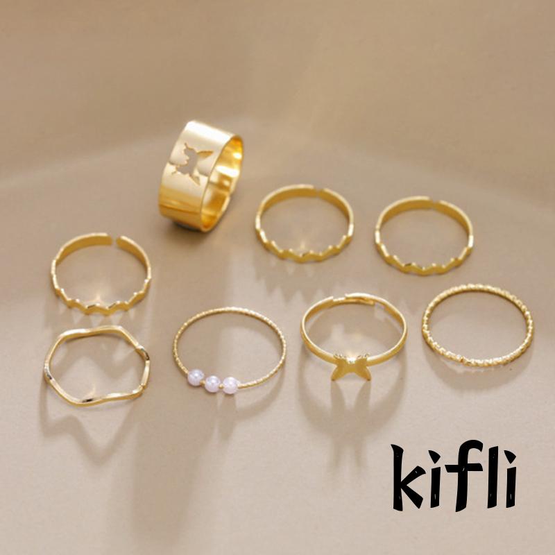 8pcs Cincin,Model Terbuka Adjustable,Desain Kupu-Kupu Gelombang