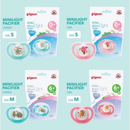 PIGEON PACIFIER MINI LIGHT SIZE S M L BOY GIRL UNISEX / EMPENG BAYI / DOT BAYI + TUTUP MINILIGHT - BPA FREE - SNI