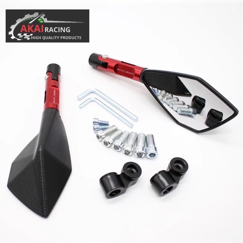 Spion TOMOK Full CNC Premium Tomok V2  Tomok V5 Universal Buat Semua Motor Bisa-Merah kaca putih