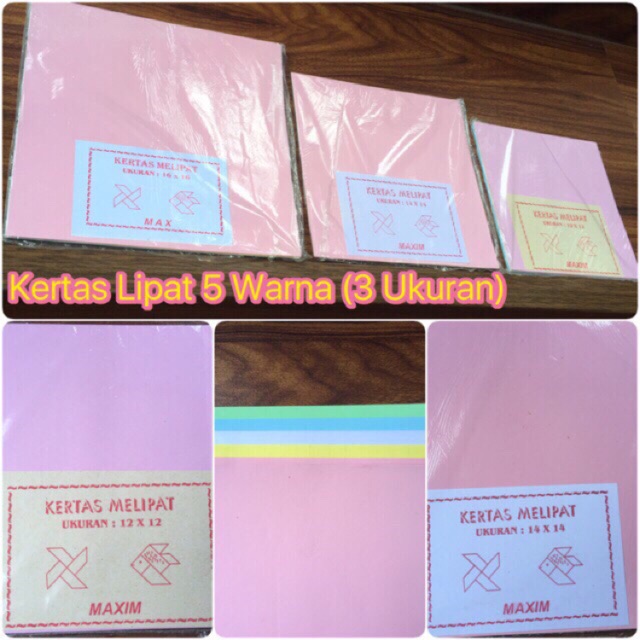 

Kertas lipat 5 warna Maxim 10 x 10, 12x12 dan 14x14 Origami