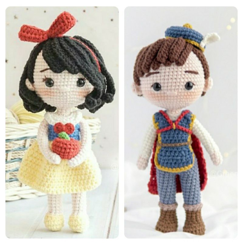 boneka rajut amigurumi snow white & prince snow white