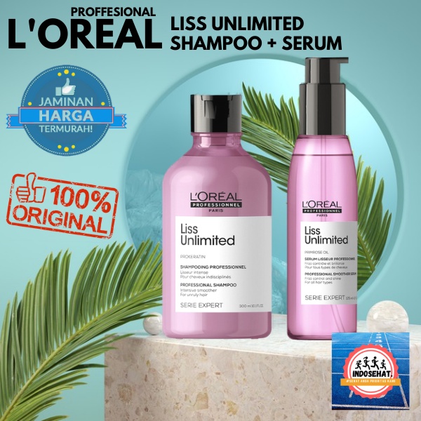 LOREAL Serie Expert Liss Unlimited Shampoo Blow Dry Serum Set - Shampo Serum Perawatan Pelembab Rambut Kusut Keriting