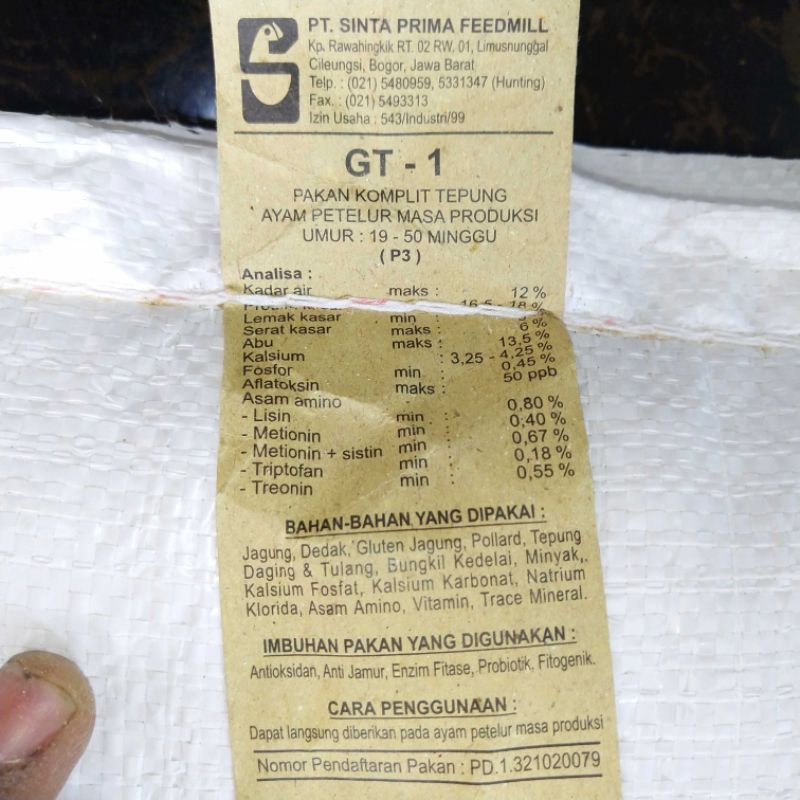 Shinta GT- 1 Pakan Ayam Petelur 25KG & 50KG