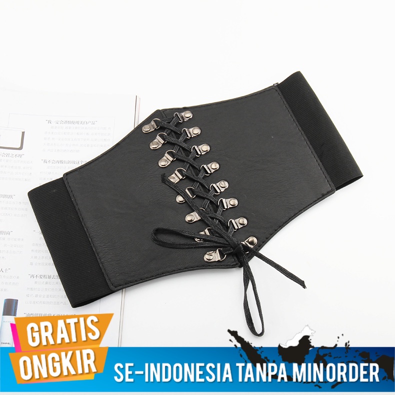 Sabuk Ikat Pinggang Belt Wanita Korea Fashion Retro Elastis Kemeja Pinggang Segel Luar Memakai Lebar