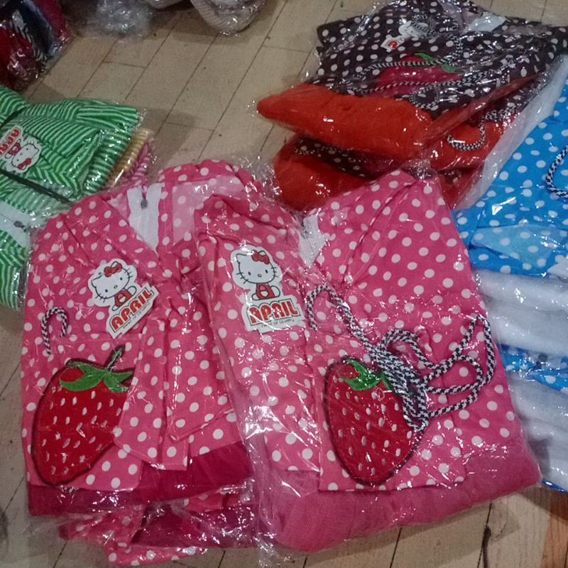 Dress anak cewek 1 2 tahun baju anak perempuan bonus tas kecil ( dress polka TAS )