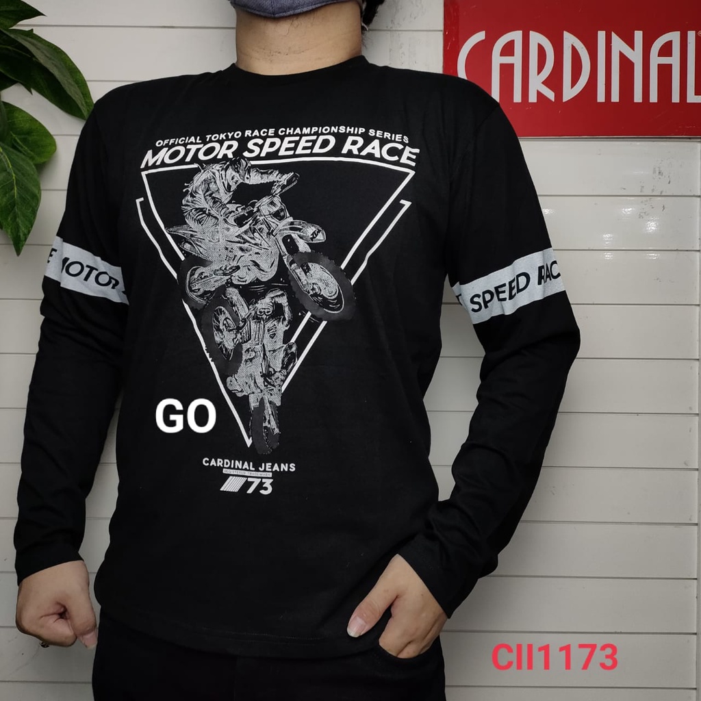 gof CARDINAL JEANS Kaos Cowok Baju Oblong Slimfit Pakaian Pria Lengan Panjang Original Distro