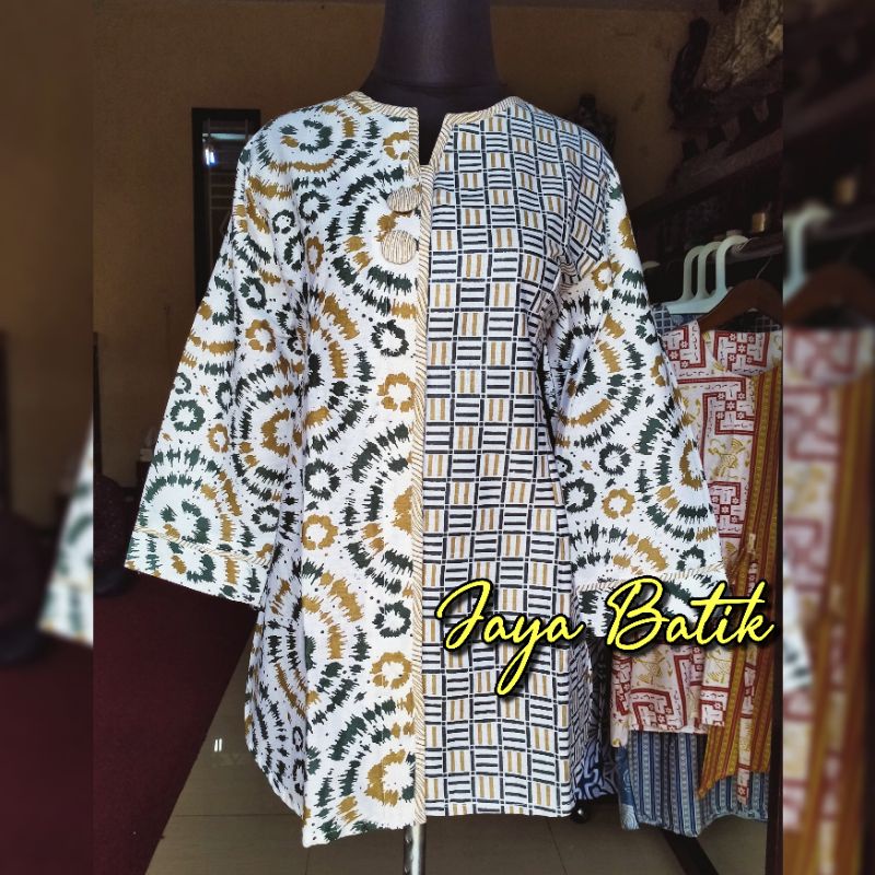 tey-17 Batik wanita ASJ SA HRB026 Kenongo Kemeja Tosca Pendek-Shibori Hijau