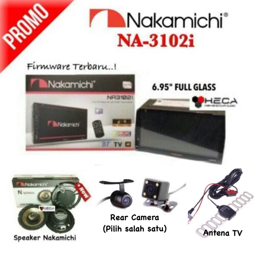 Paket Nakamichi NA-3102i Double Din TV Tape Mobil   Speaker   Camera