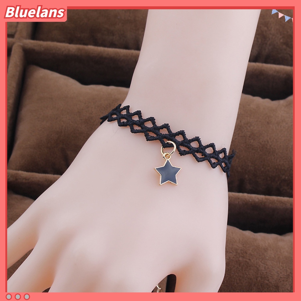 Bluelans Women Gothic Vintage Star Pendant Hollow Lace Charm Bracelet Bangle Gift