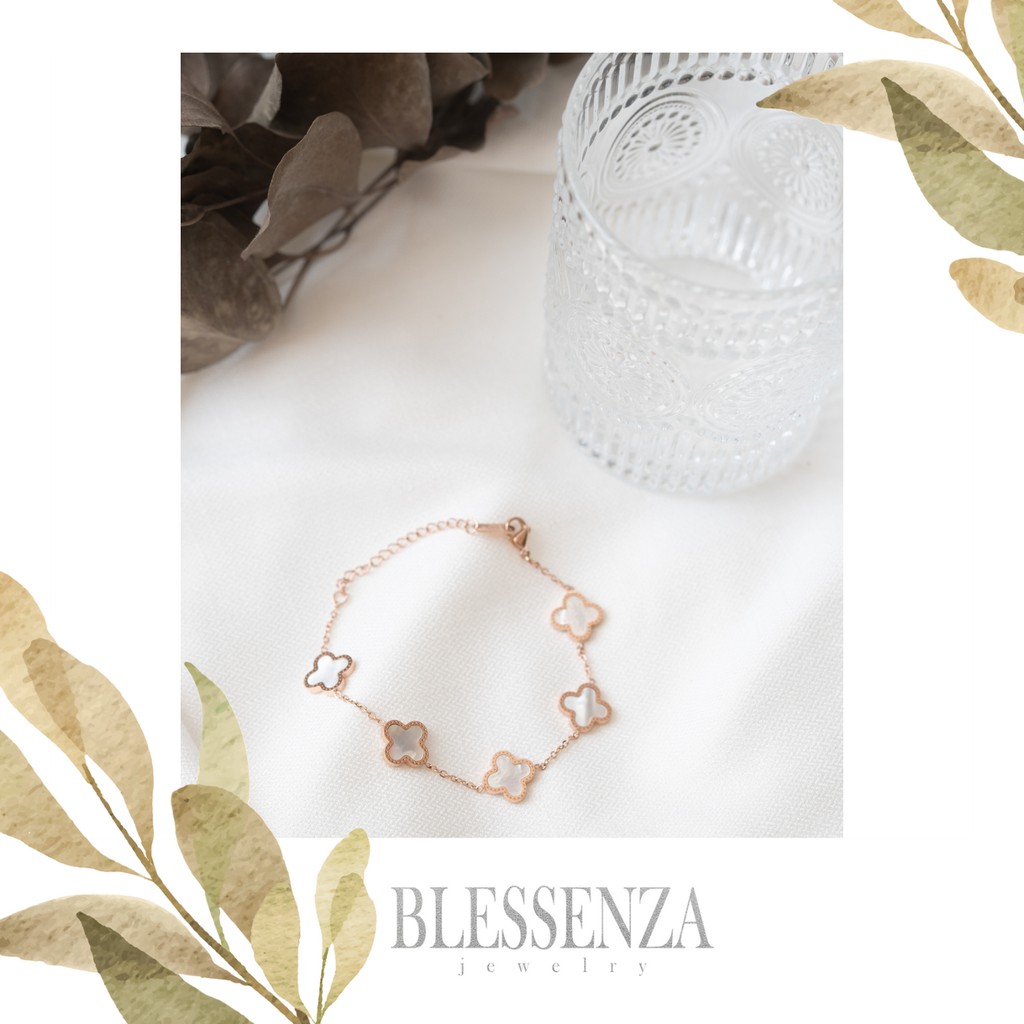 Madeline Bracelet GELANG EMAS BRACELET CLOVER BUNGA LV PUTIH PESTA UNIK MODIS SIMPLE PERHIASAN FASHI