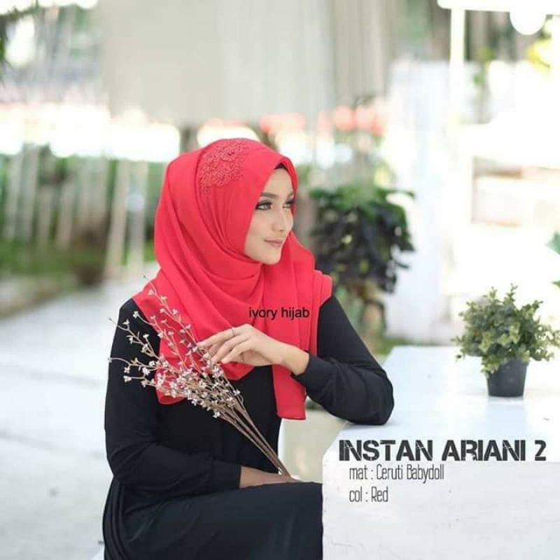 Jilbab Hijab pesta Polos Motif pasmina instan Ariani seri 2 original ivory hijab