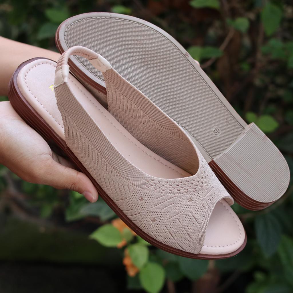 KAYZINEVA | AB07 Sepatu Sandal Flat Wanita Tali Belakang Rajut Premium