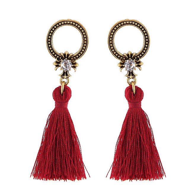 LRC Anting Tusuk Bohemia Round Shape Decorated Tassel Earrings