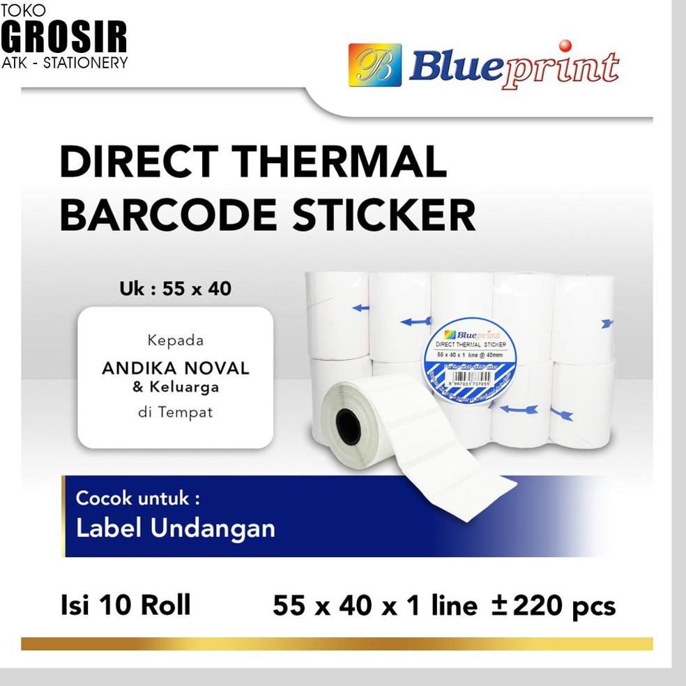 

➚Terkini✬ 55x40 (1 PACK) Kertas Thermal Sticker Barcode Stiker Label Termal BLUEPRINT Paper Roll ≈ 58MM 81 ✦