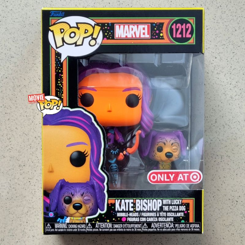 FunkobPOP Marvel Blacklight Hawkeye - Kate Bishop with Pizza Dog
