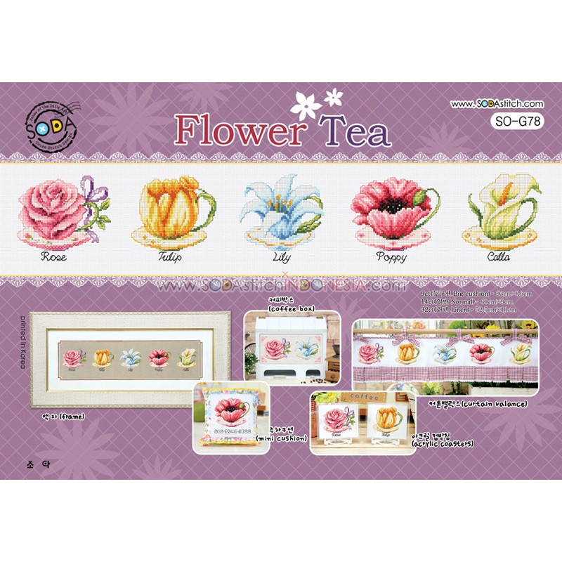 Paket DIY Craft Sulam Kristik Strimin Cross Stitch Sodastitch SO-G78 - Flower Tea Bunga Cangkir