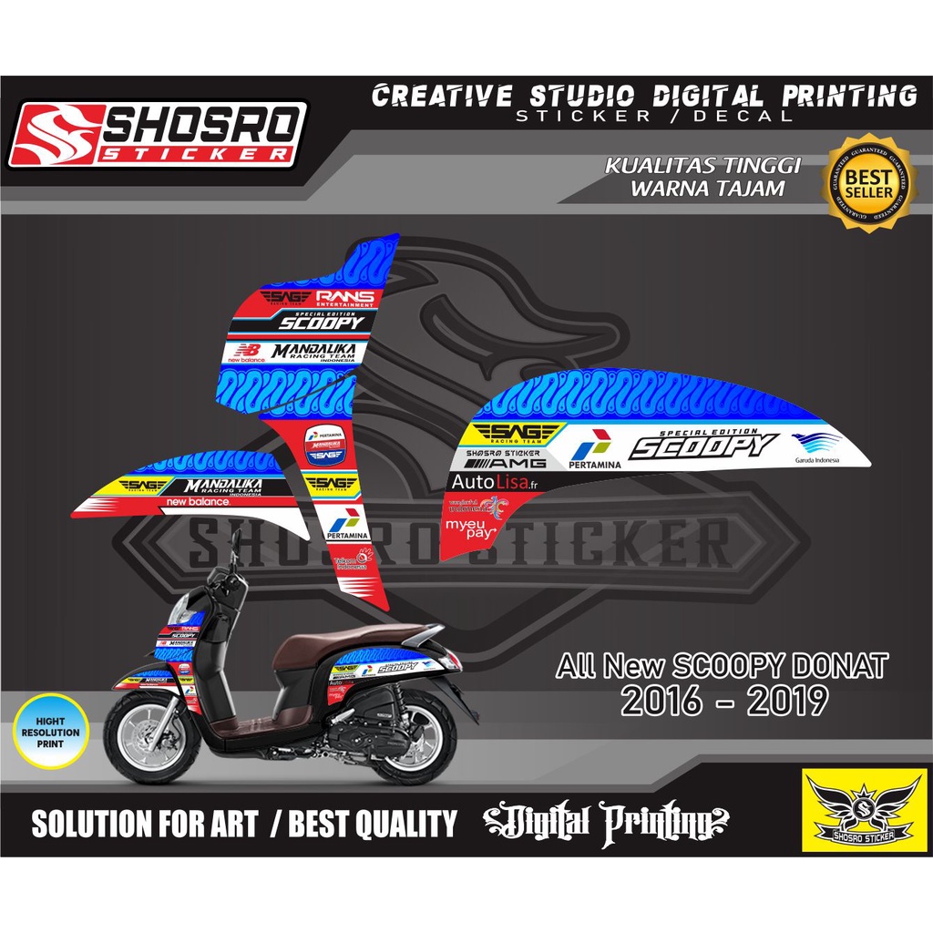 STIKER STIKER / STRIPING SCOOPY FI DONAT VARIASI MANDALIKA MOTIF / STRIPING HONDA SCOOPY 2016 - 2019