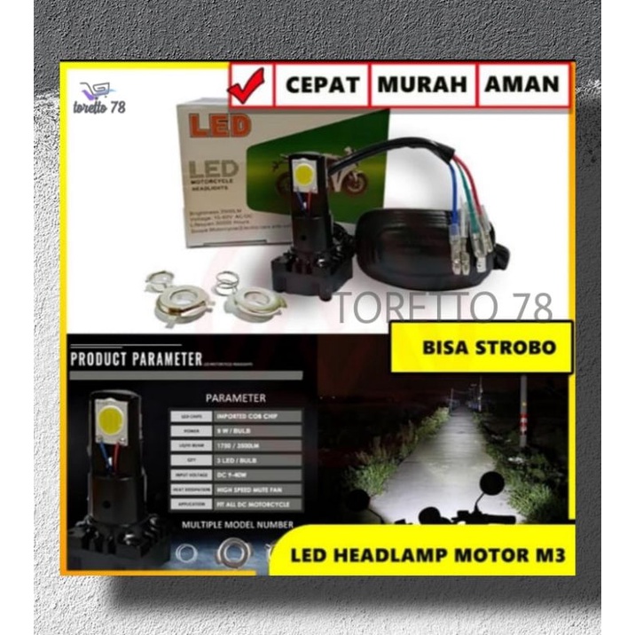 Lampu Motor LED 3 Sisi 3 Mata LED Strobo